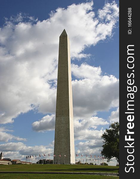 The Washington Monument is an obelisk near the west end of the National Mall in Washington, D.C., built to commemorate the first U.S. president, General George Washington.
