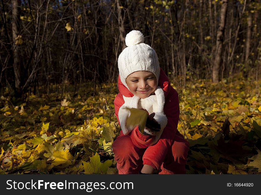 Little Girl In Autumn Park