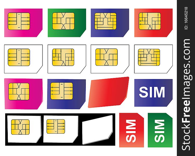 Illustration of sim cards on white background