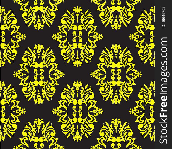Seamless floral pattern of yellow on a black background. Seamless floral pattern of yellow on a black background