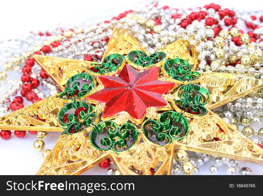 Christmas   star and garland  isolated  on white background.