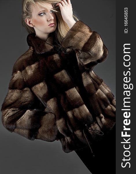 Attractive woman in fur sheepskin jacket. Attractive woman in fur sheepskin jacket