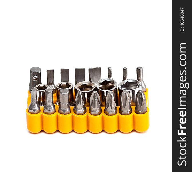 Set of various heads of screwdriver.