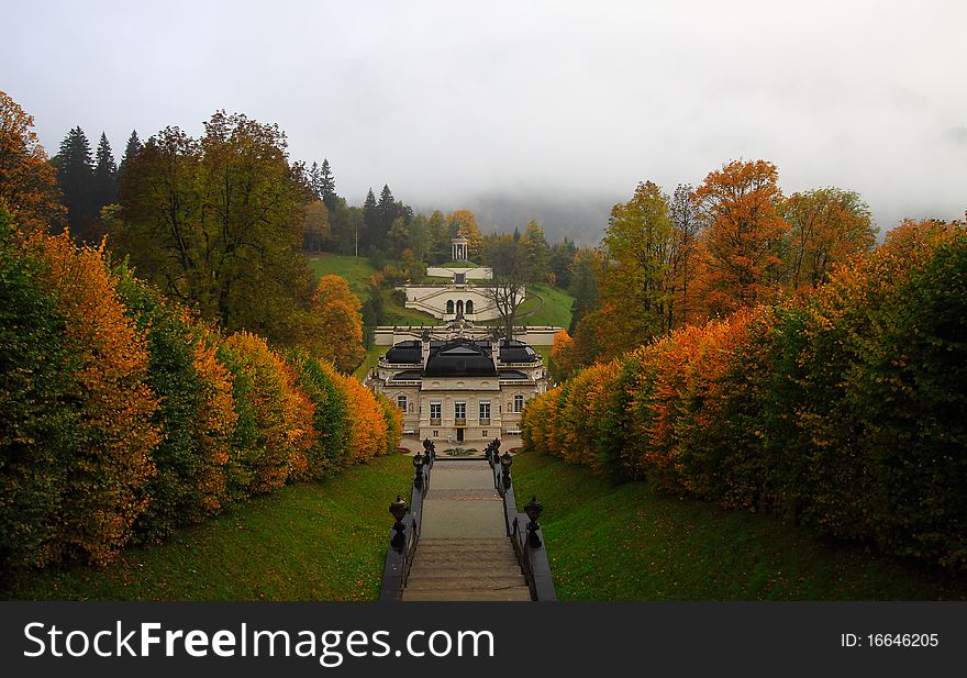 Beautiful autumn scenery with sorts of colors in rain