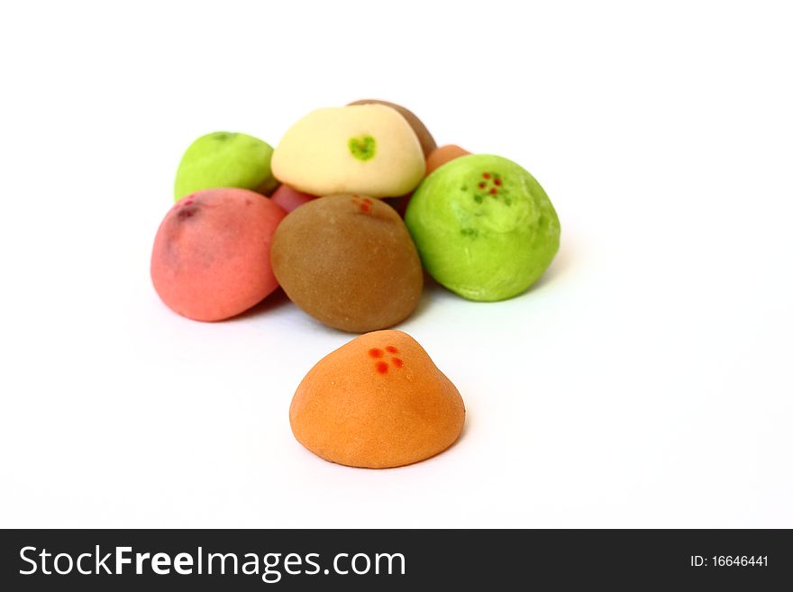 A colorful of Thai mochi isolated on white background