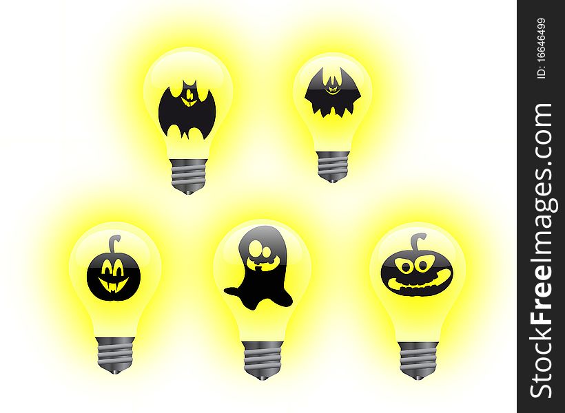 Illustration of the shining light bulbs with symbols in it. Illustration of the shining light bulbs with symbols in it