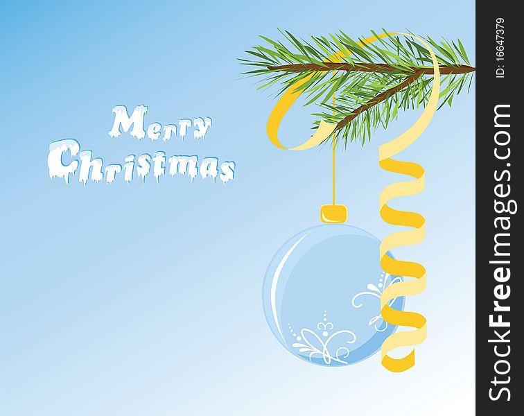 Christmas postcard with the holiday adornment against the blue background