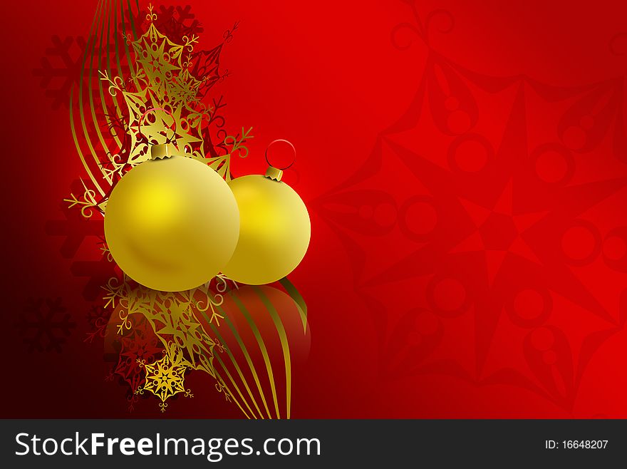 Red abstract christmas design with golden balls. Red abstract christmas design with golden balls
