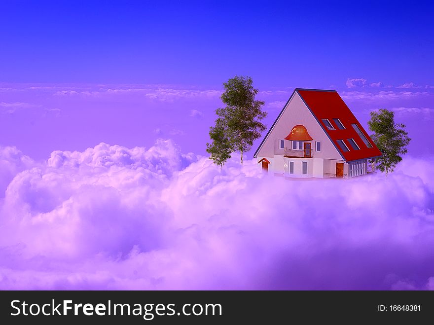 Residential house in the clouds. Residential house in the clouds