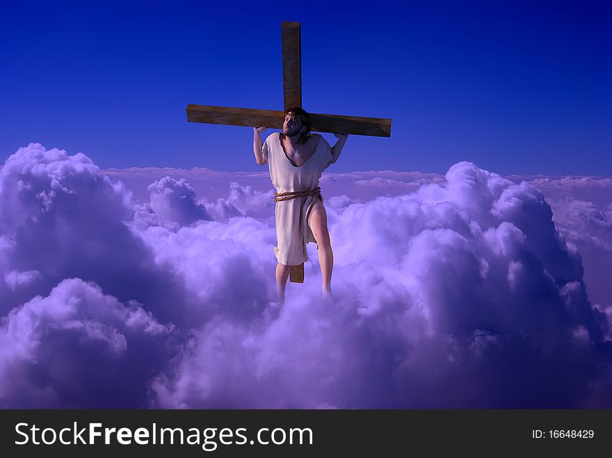 Jesus carries the cross in the sky. Jesus carries the cross in the sky.