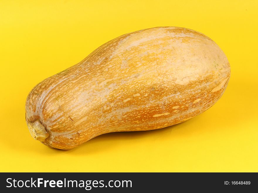 Orange pumpkin on yellow background