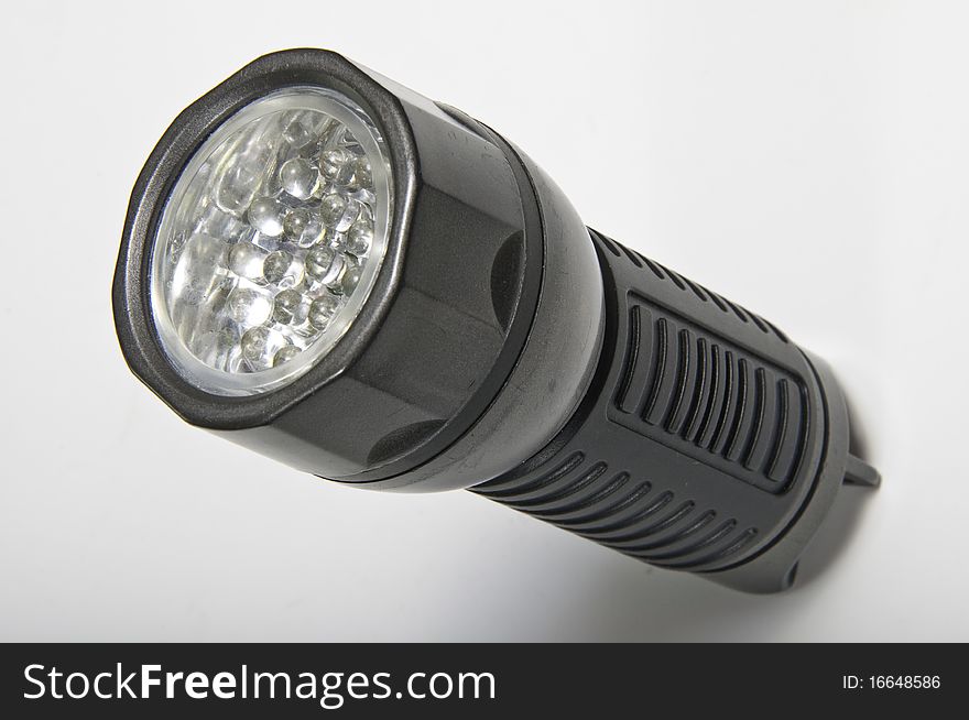 This image shows a LED flashlight, off