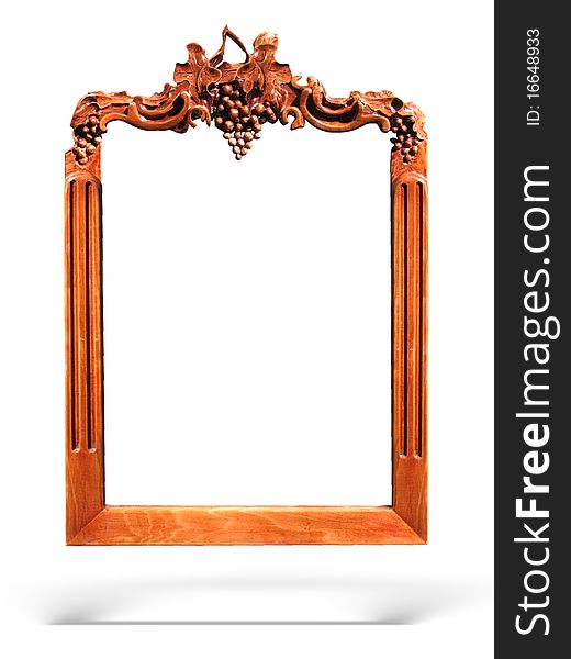 Wooden frame with grapes ornament isolated