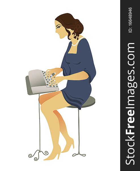 Old fashioned drawing typist romantic young woman. Old fashioned drawing typist romantic young woman