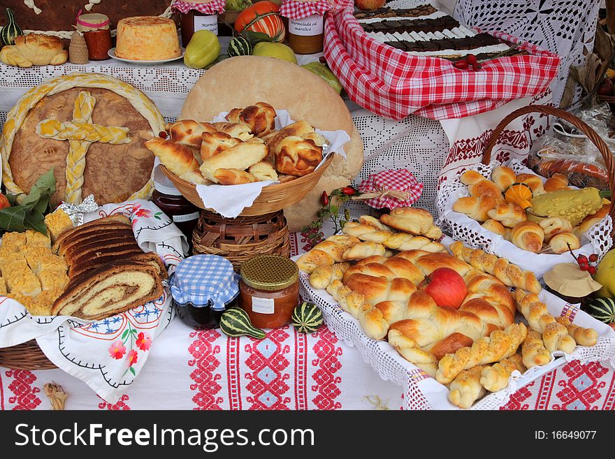 Different types of bread on the holiday table. Different types of bread on the holiday table