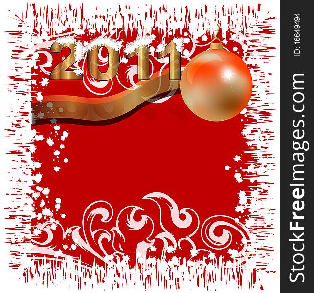 Christmas poster red with a decorative holiday ball. Christmas poster red with a decorative holiday ball