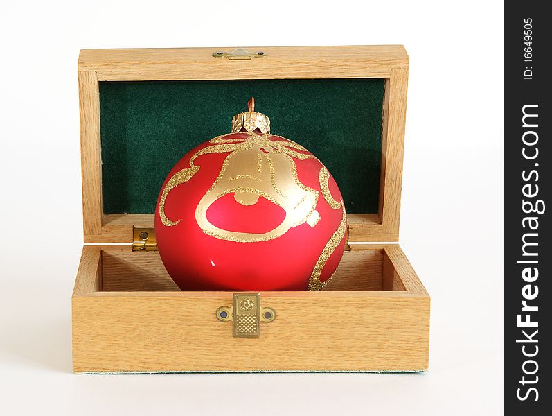 Christmas decoration in a wooden box on a white background