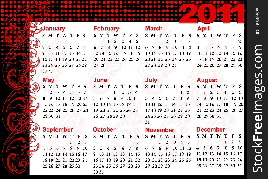 Calendar grid in 2011 with red decor. Calendar grid in 2011 with red decor
