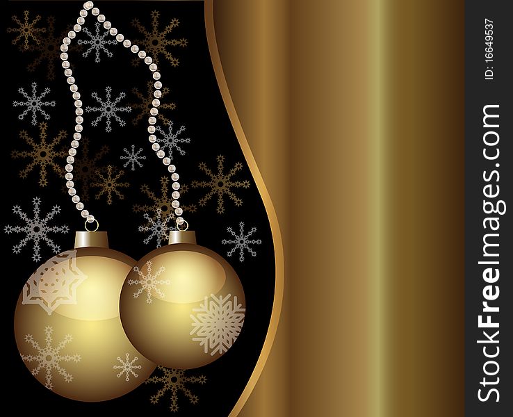 Christmas poster with gold balls and snowflakes. Christmas poster with gold balls and snowflakes