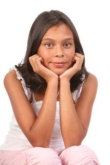 Teenage Girl Sitting Chin On Hands In Relaxed Pose Royalty Free Stock Images Teenage Girl Sitting Chin On Hands In Relaxed Pose Royalty Free Stock Images