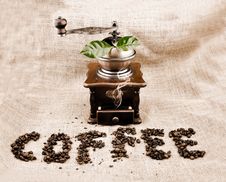 Vintage Coffee Grinder And Sign Stock Photo Vintage Coffee Grinder And Sign Stock Photo
