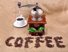 Vintage Coffee Grinder And Sign Royalty Free Stock Image Vintage Coffee Grinder And Sign Royalty Free Stock Image