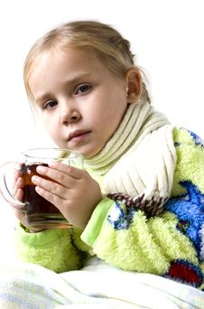 Child Is Ill With Cup Of Tea Royalty Free Stock Images Child Is Ill With Cup Of Tea Royalty Free Stock Images
