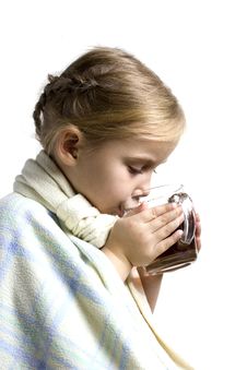 Child Is Ill With Cup Of Tea Royalty Free Stock Photos Child Is Ill With Cup Of Tea Royalty Free Stock Photos