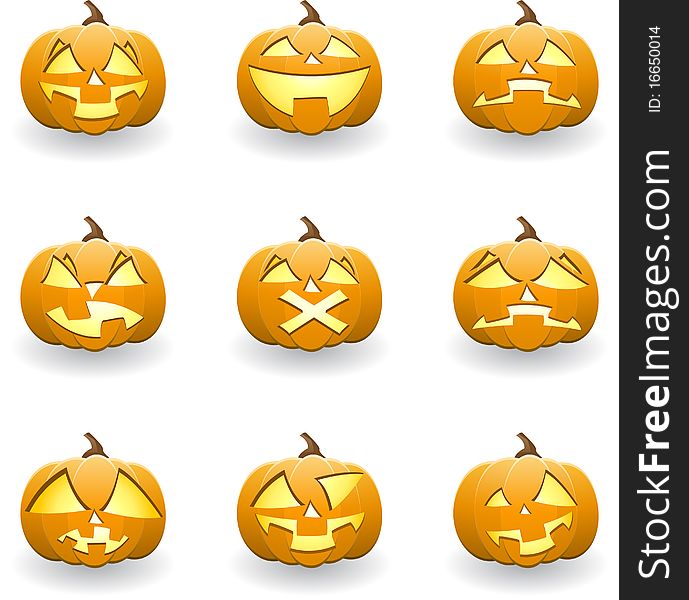 Nine different Illuminated Halloween pumpkin. Nine different Illuminated Halloween pumpkin
