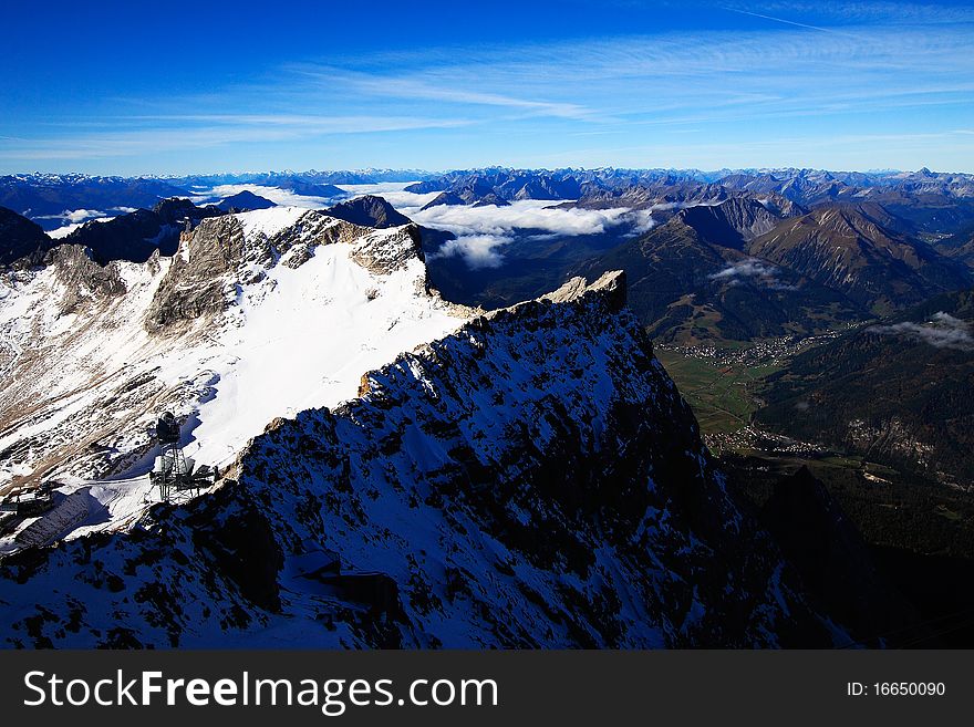 Peak of Zugspitze, highest peak in Germany. Peak of Zugspitze, highest peak in Germany