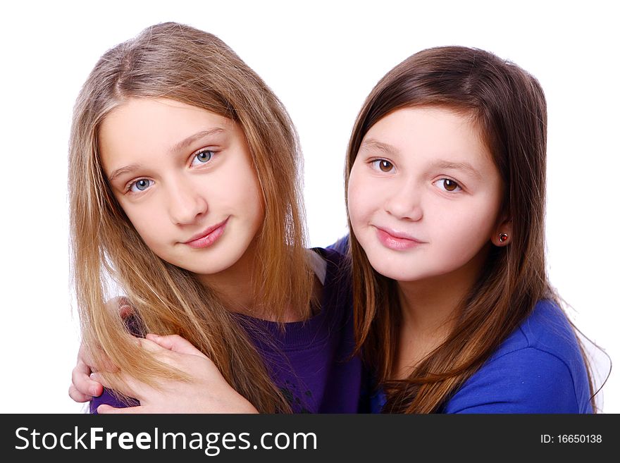 Group of cute, attractive and happy kids posing on white background. Group of cute, attractive and happy kids posing on white background