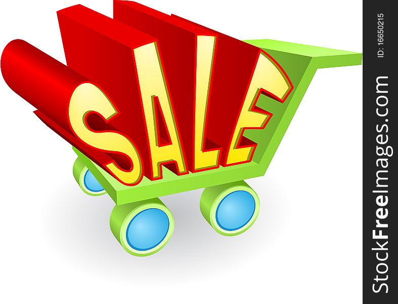Icon of environmental cart with sale text. Icon of environmental cart with sale text