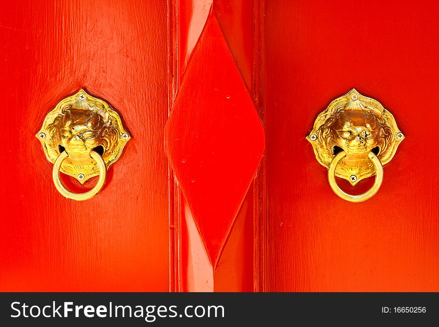 Red chinese door handle knocker