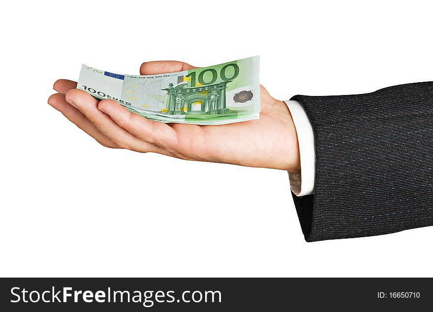 Hand with euro banknotes