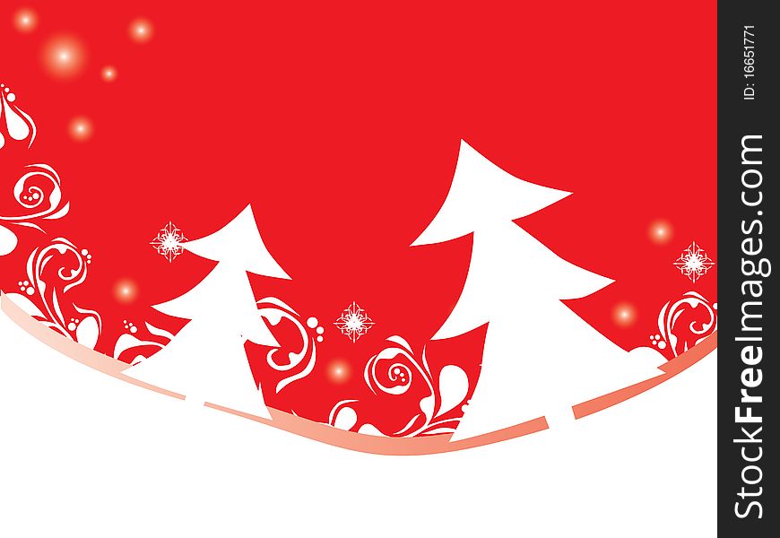 Christmas and new year background with trees, snowfalls and space for text