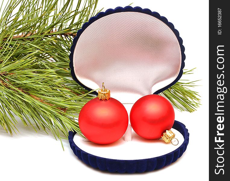 Christmas balls in small box for a gift isolated