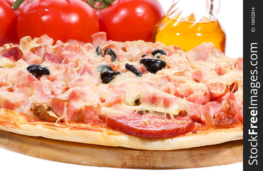 Pizza with salami and ham