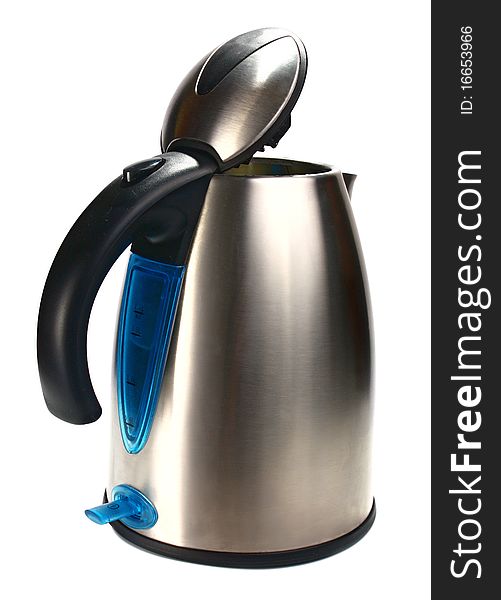 Electric kettle with an open lid isolated on white background