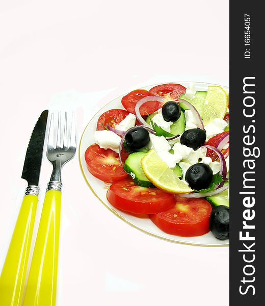 Greek salad with cheese olive and tomato