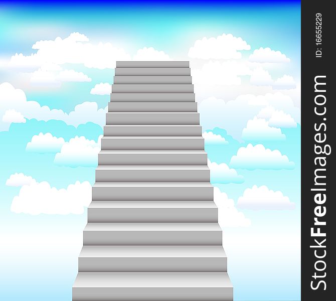 Grey Staircase In Blue Sky,Vector Illustration. Grey Staircase In Blue Sky,Vector Illustration