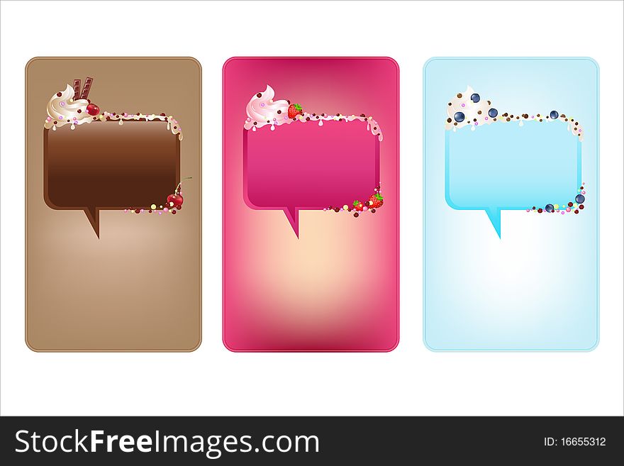 3 Banners With Speech Bubbles With Ice-Cream, Isolated On White Background, Vector Illustration. 3 Banners With Speech Bubbles With Ice-Cream, Isolated On White Background, Vector Illustration