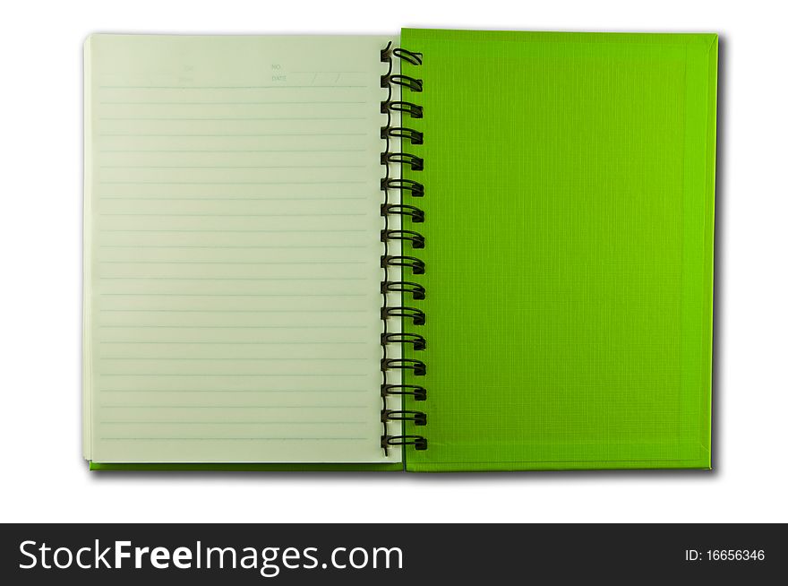 Isolated green notebook on white.