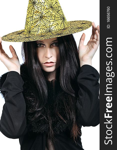Halloween witch isolated over white background.