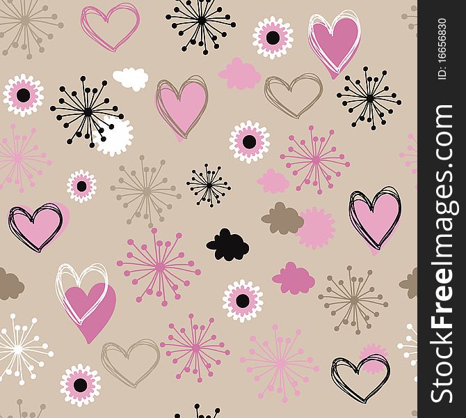 Colorful seamless with flowers pattern and heart. Colorful seamless with flowers pattern and heart