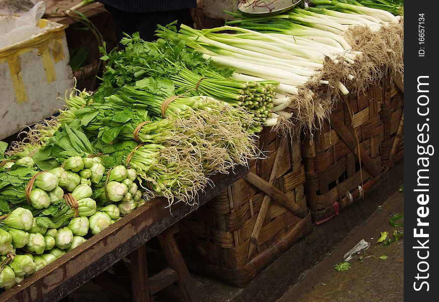 Produce in a Chinese street market. Produce in a Chinese street market