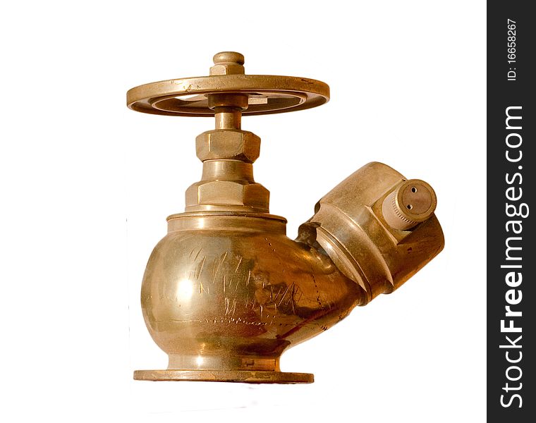 Brass fire hydrant on a white background