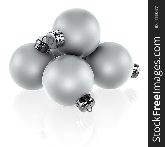4 Christmas baubles with silver caps (balls). Created in Cinema4D (larger renders available on request). 4 Christmas baubles with silver caps (balls). Created in Cinema4D (larger renders available on request).