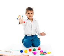 Little Boy Covered In A Paint Stock Photos