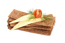 Crispbread With Cheese, Tomato And Dill Royalty Free Stock Photos Crispbread With Cheese, Tomato And Dill Royalty Free Stock Photos