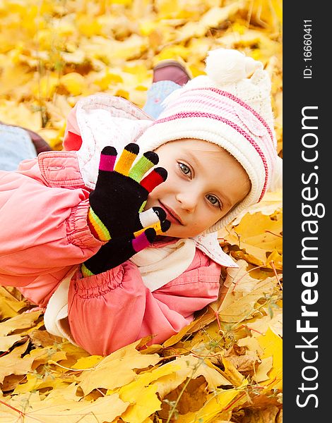 Autumn portrait of cute little caucasian girl. Autumn portrait of cute little caucasian girl